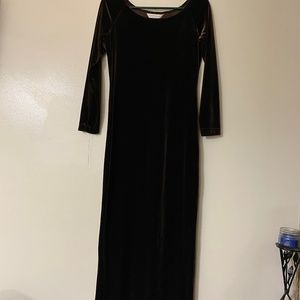 Rich chocolate brown ankle length velvet dress